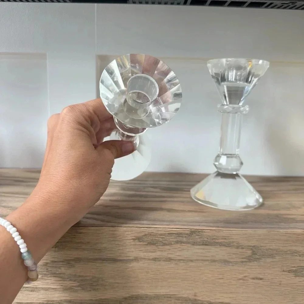 Gorgeous Elegant Genuine Crystal Glass Taper Candle Holders